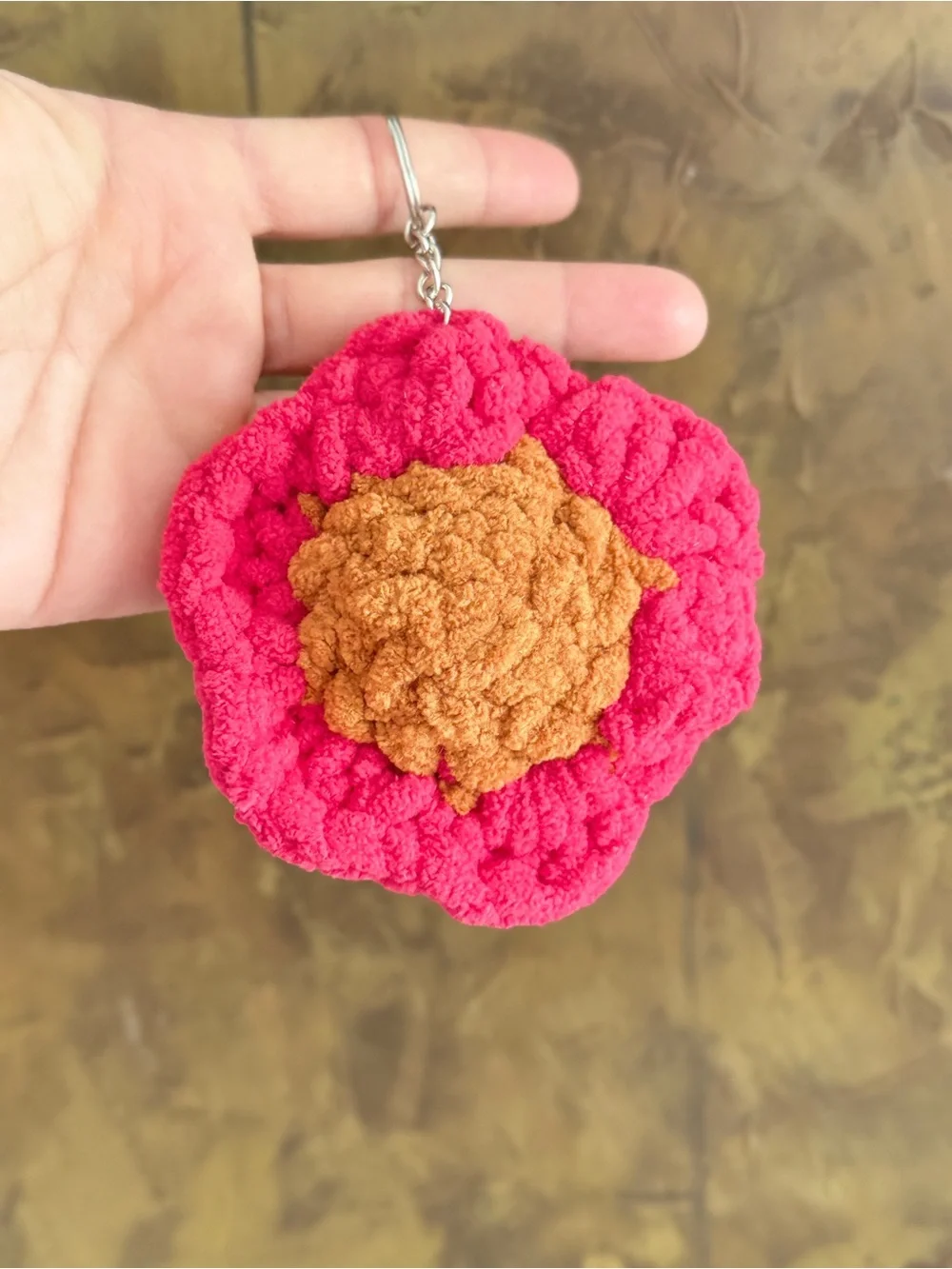 Handmade Pink & Brown Floral Keychain - Women Accessories